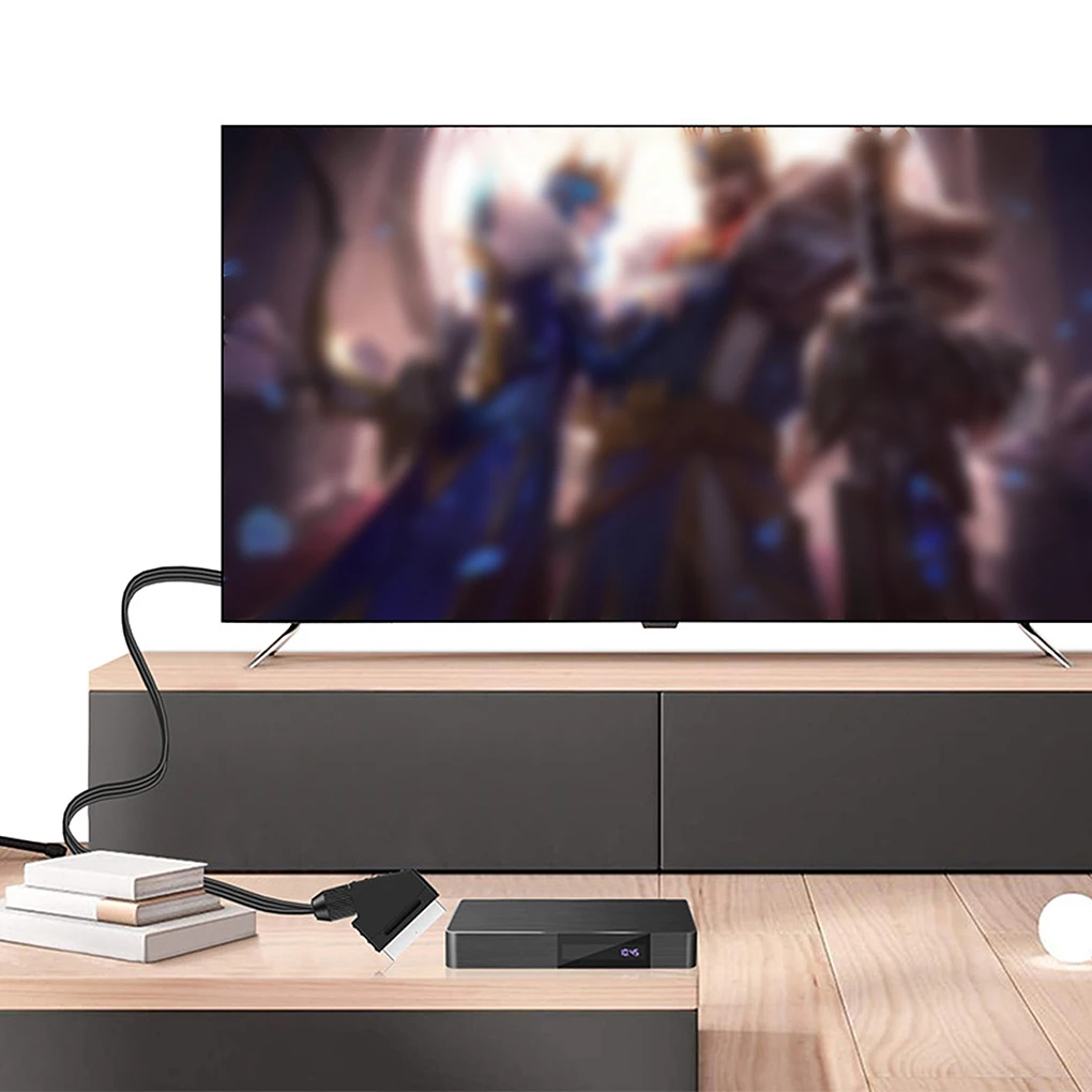 Scart to HDMI-compatible Adapter Professional Male-Male Living Room Audio Video Converter Connector with Power Cable