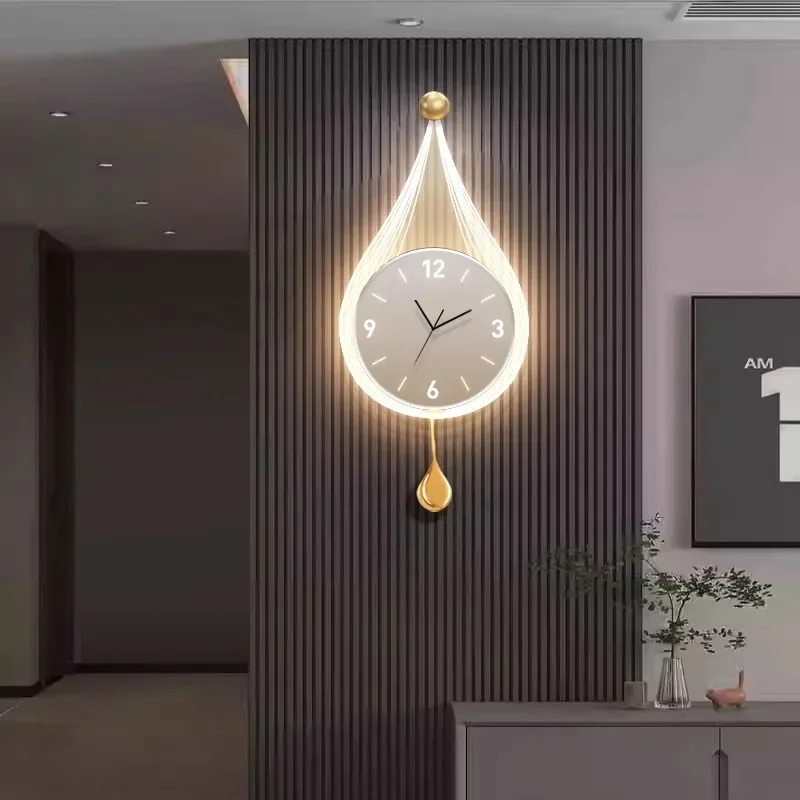 Home background wall atmosphere decoration clock mural light, living room swing clock hanging wall