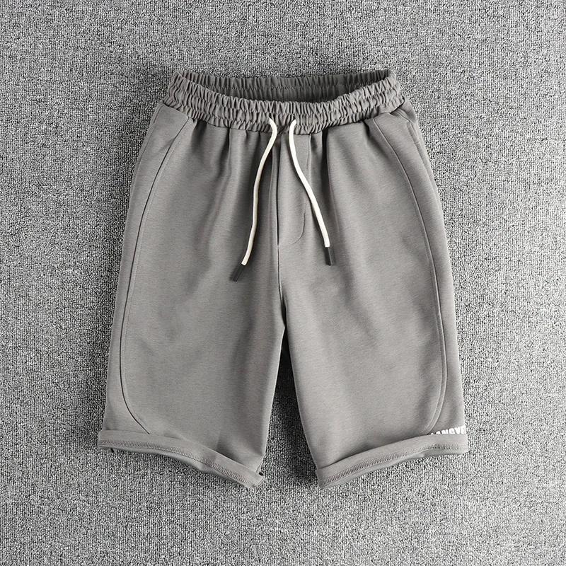 Summer New American Retro Knitted Solid Color Shorts Men's High Street Elastic Wasit Drawstring Sport Casual Loose 5-point Pants