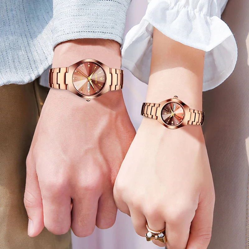 男性と女性のための高級ステンレス鋼時計,金,高品質,防水,エレガント,ラインストーン付き,恋人へのギフト