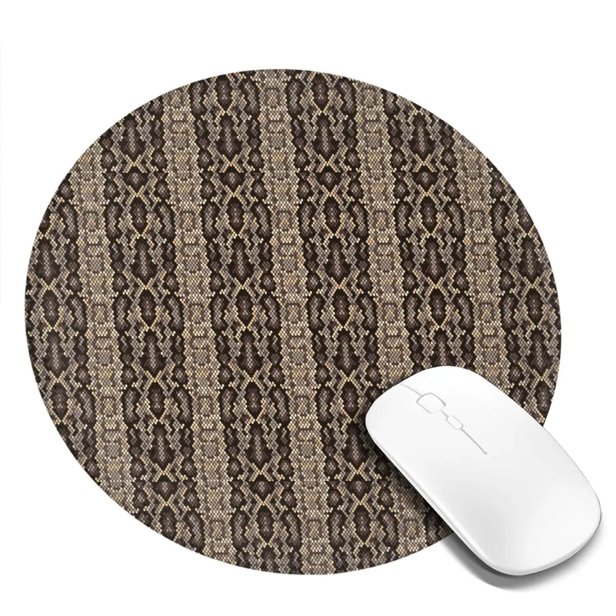 

Brown Snakeskin Mouse Pad Animal Print Fashion Round Mousepad Custom Waterproof High Quality Mouse Mats For PC Laptop Computer