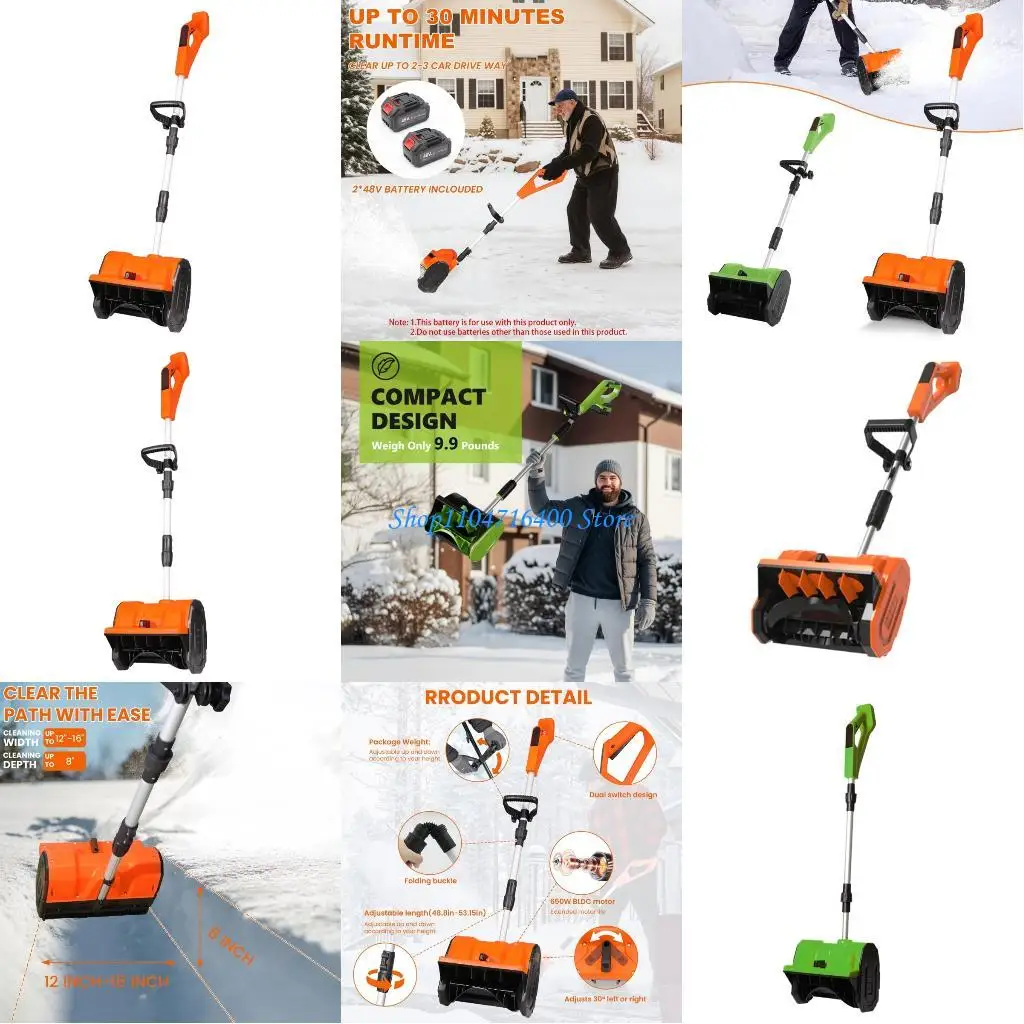 y1gd Powerful Cordless Snow Thrower With Strong ABS Construction Electric Snow Shovel for Heavy Snow Clearing On Patio