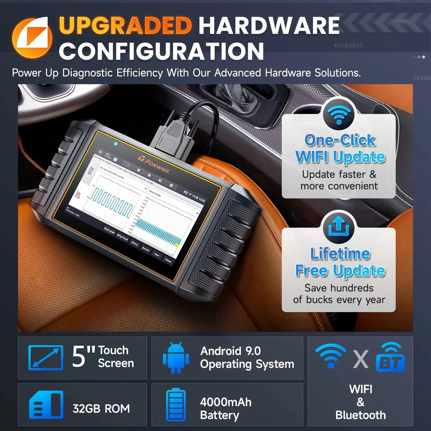 فوكسويل NT710 Obd2 الماسح الضوئي للسيارات ثنائي الاتجاه ECU الترميز IMMO النفط EPB TPMS ABS 30 + إعادة تعيين السيارات جميع أدوات تشخيص النظام #6