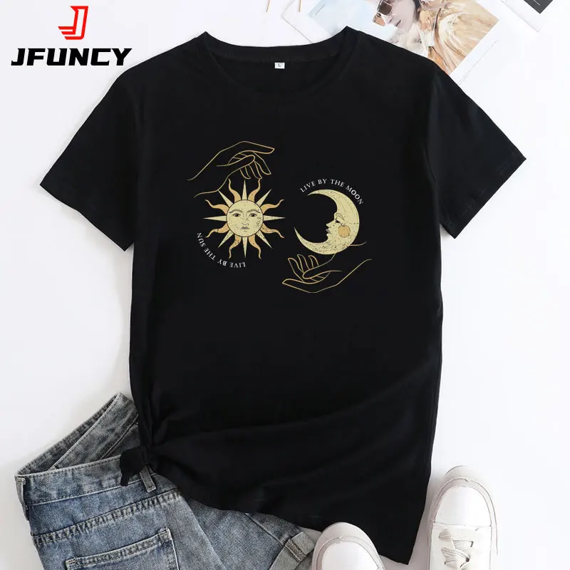 

JFUNCY Summer Women's T-shirts Short Sleeve Tee Shirts Women Tops 2024 New Woman Cotton Tshirt Female Clothing Womans T-shirt