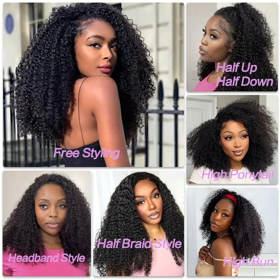 30 40 Inch Burmese Curly Hair Half Wigs Wear and Go With Drawstring Flip Over Glueless Deep Wave Human Hair Wigs Curly Half Wig image 6