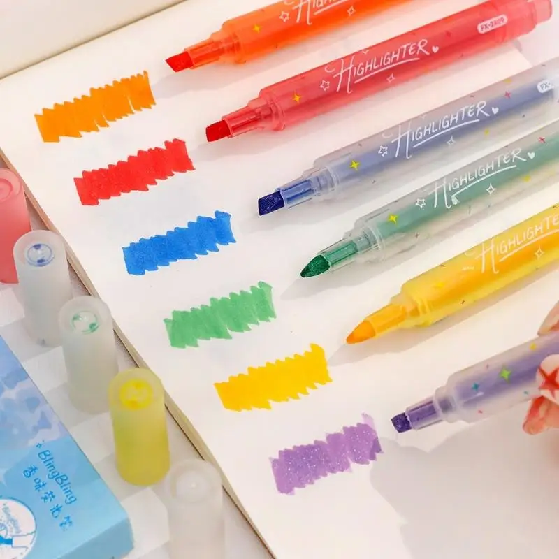 3PCS/SET  Glitter Highlighter Pen Set Shimmer Fluorescent Marker Pens for Journaling Planner School Office Stationery Supplies