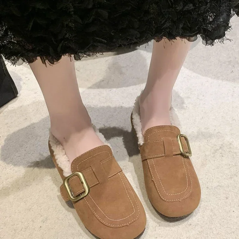 Retro Women's Shoes Autumn and Winter New Double Wear Flat Bottom Round Toe Pedal Bean Shoes Cotton Shoes