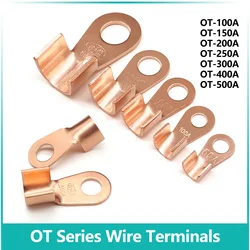 OT Series Wire Terminals 100A 150A 200A 250A 300A 400A 500A Red Copper Bare Nose Lugs Crimp Open Mouth Cable Connector Splice