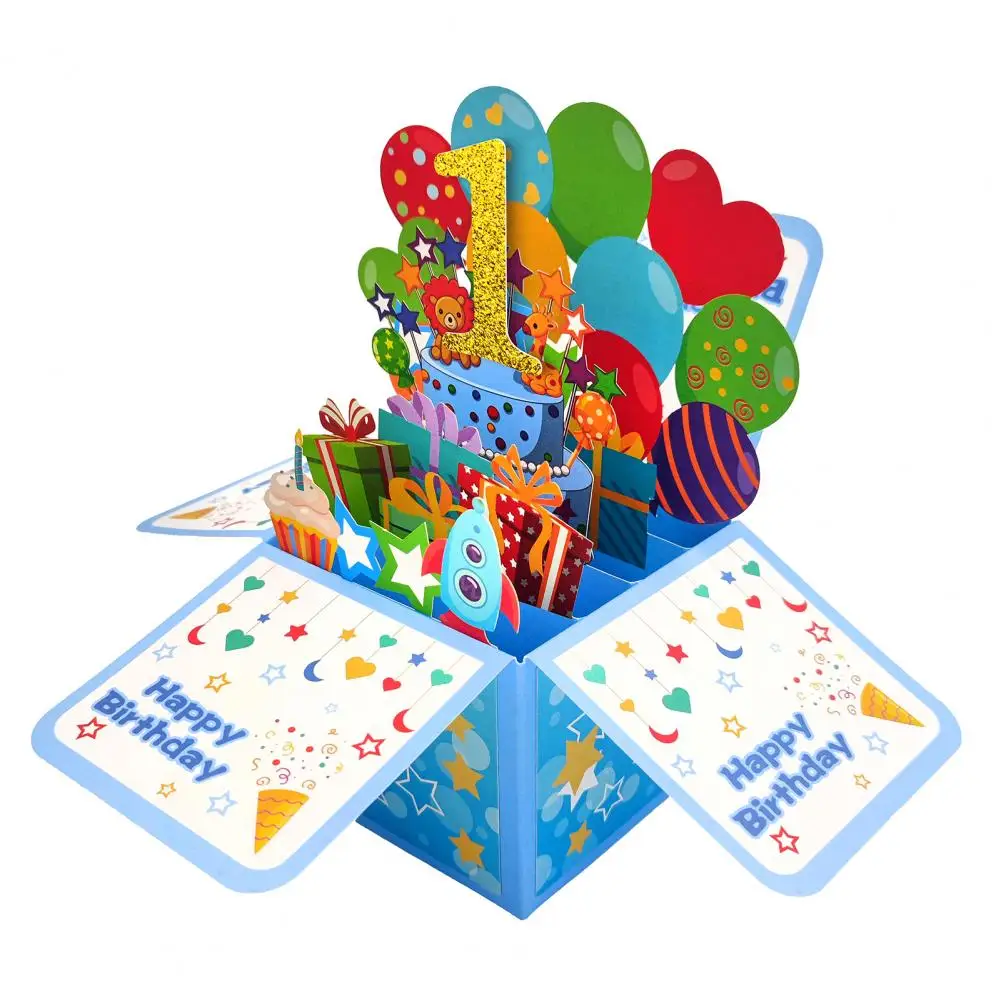 Birthday Greeting Card Foldable 3D Three-dimensional Design Happy Birthday Card Gift Pop Up Greeting Cards for Baby Daughter Son