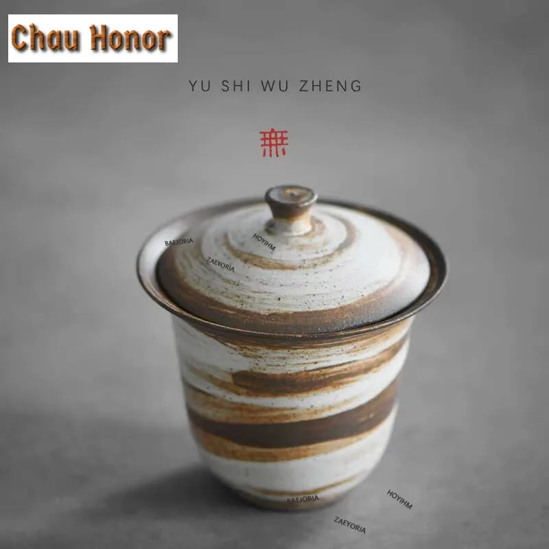 110ml Japanese Rough Pottery Gaiwan Boutique Tea Bowl Handamde Porcelain Tea Tureen Tea Maker Cover Bowl Tableware Collection
