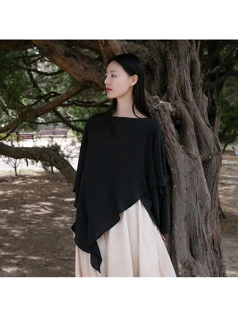 

Spring Summer New Loose Fit Thin T-Shirt Women's Style Artistic Design Asymmetrical Hemline Sun Protection Fashionable Casual...