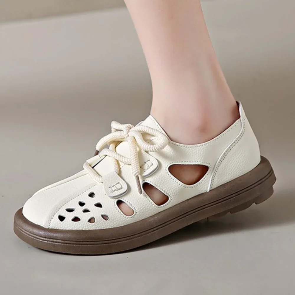 Genuine Leather Women Shoes Summer Non-slip Mommy Shoes Women Flats Fashion Ladies Casuals Sandals Woman Walking Designer Shoes