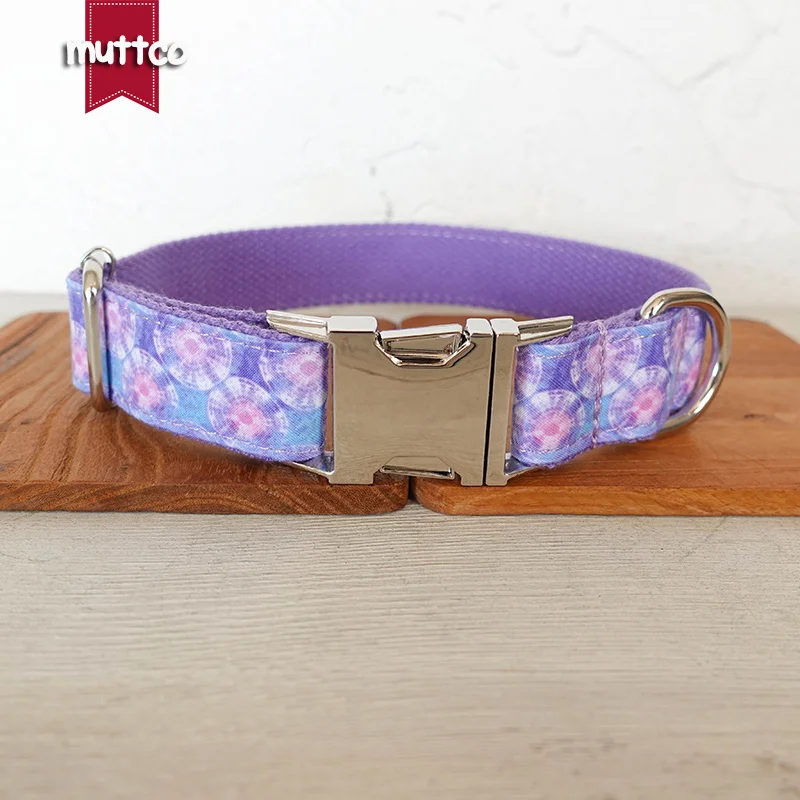 MUTTCO The independent design pet dog bow tie collar leash PURPLE JELLYFISH adjustable puppy nameplate collar 5 sizes UDC138