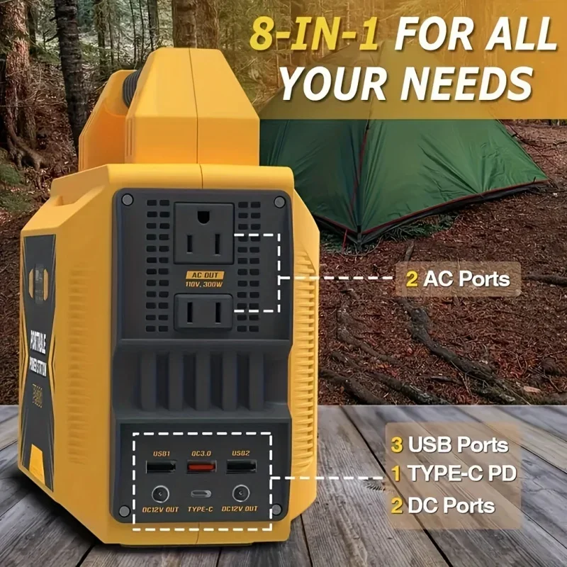 296W Powered Generator Battery Supply 300W Portable Power Station 18V, For RV Camping, Emergency, Power Outages