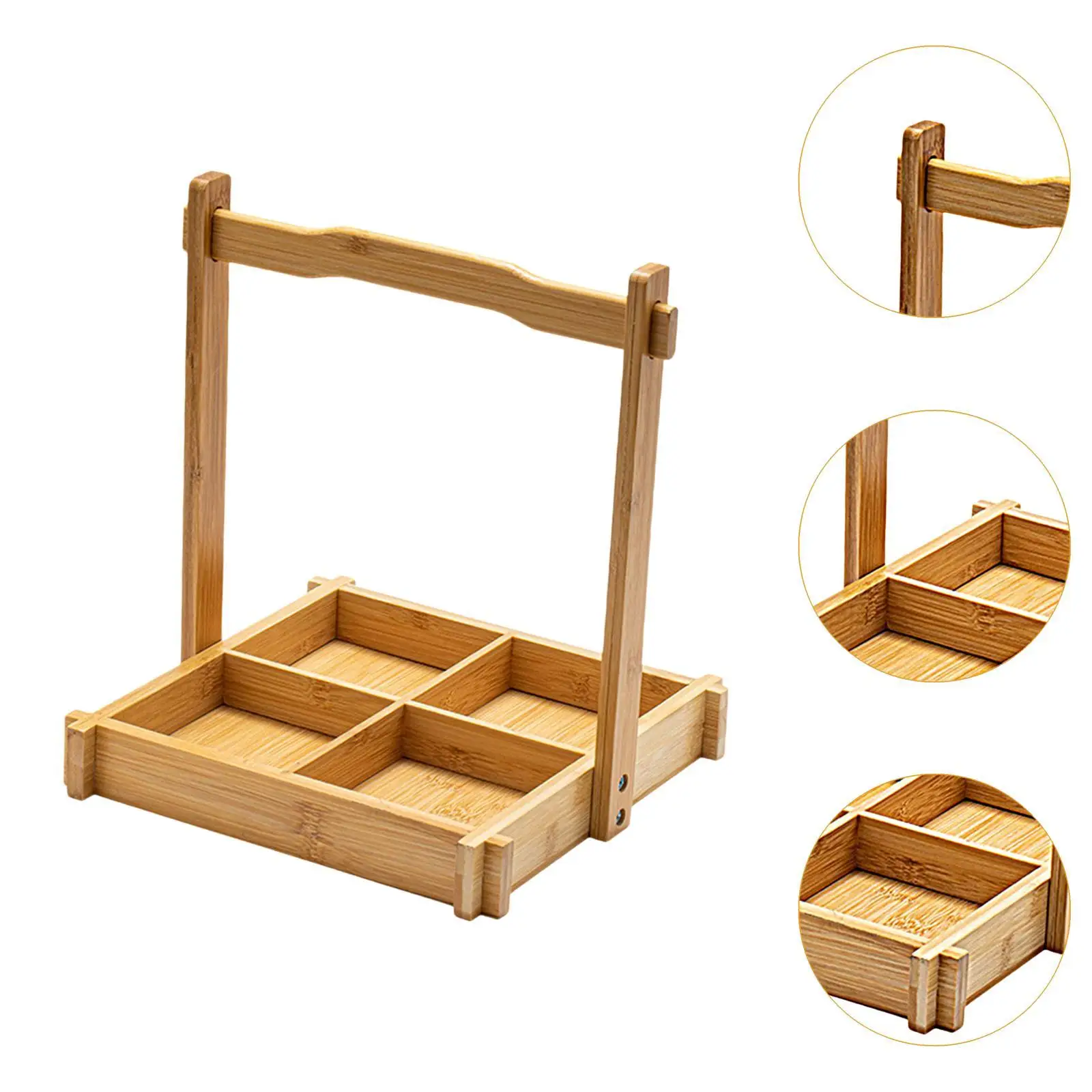 Four Compartment Bamboo Tray Decorative Round Serving Plate for Snacks Desserts Fruit Veggie for Table Decoration
