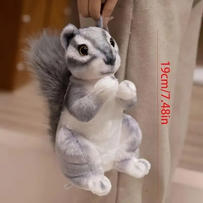 

7.48-inch Cute Big-Tailed Squirrel Plush Toy, Soft Gray-Brown Stuffed Animal With Fluffy Tail, Realistic Fur Home Decor