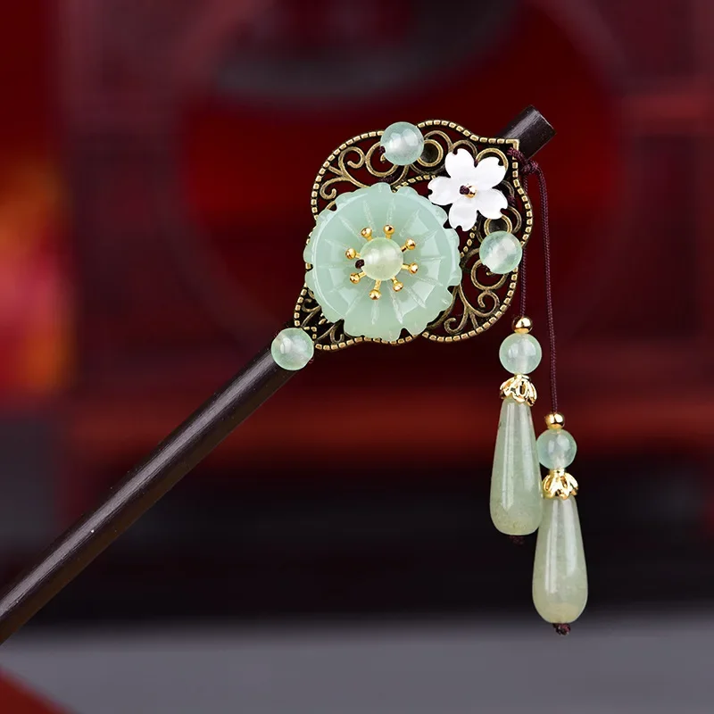 Jade Stone Hair Sticks Hairpin Charm Jadeite Jewelry Carved Amulet Fashion Accessories Natural Chinese Gifts for Women Her