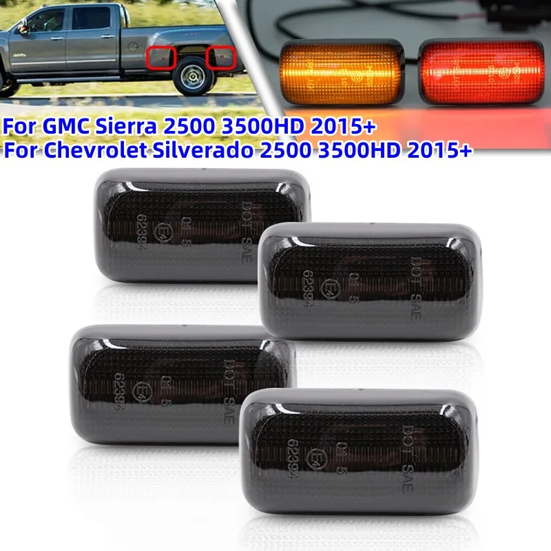 2Pair Car Front Rear LED Side Marker Lights For Chevrolet Silverado 2500 3500HD/For GMC Sierra 2500 3500HD 2015+