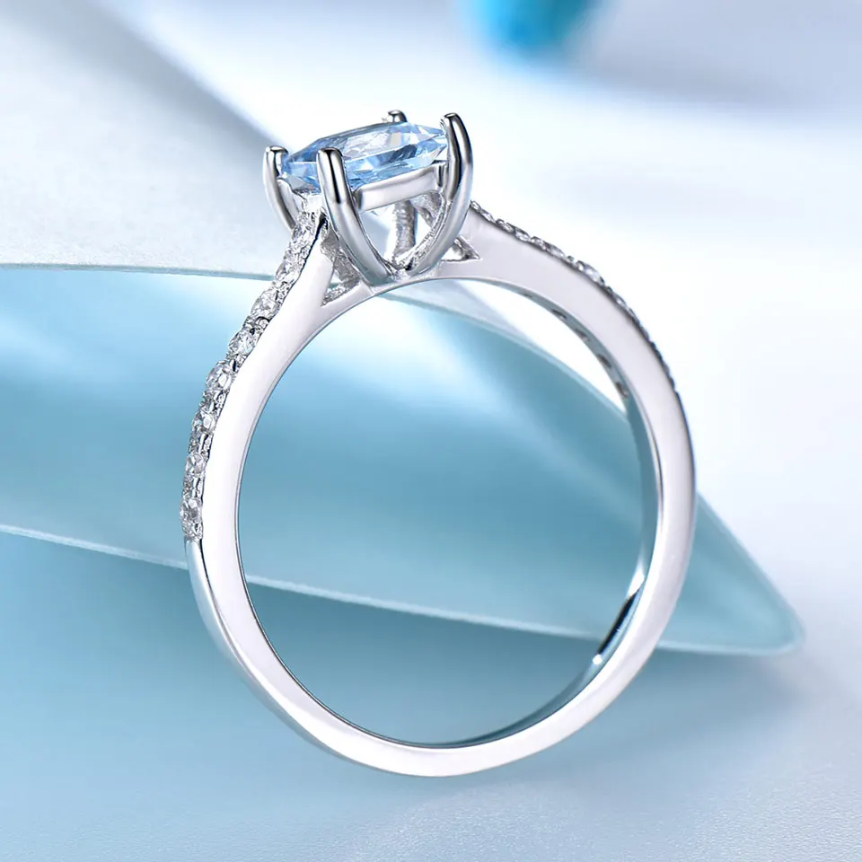 UMCHO Nano Sky Blue Topaz Rings for Women Real Solid 925 Sterling Silver Gemstone Ring Birthstone Girl Gift Wholesale Jewelry