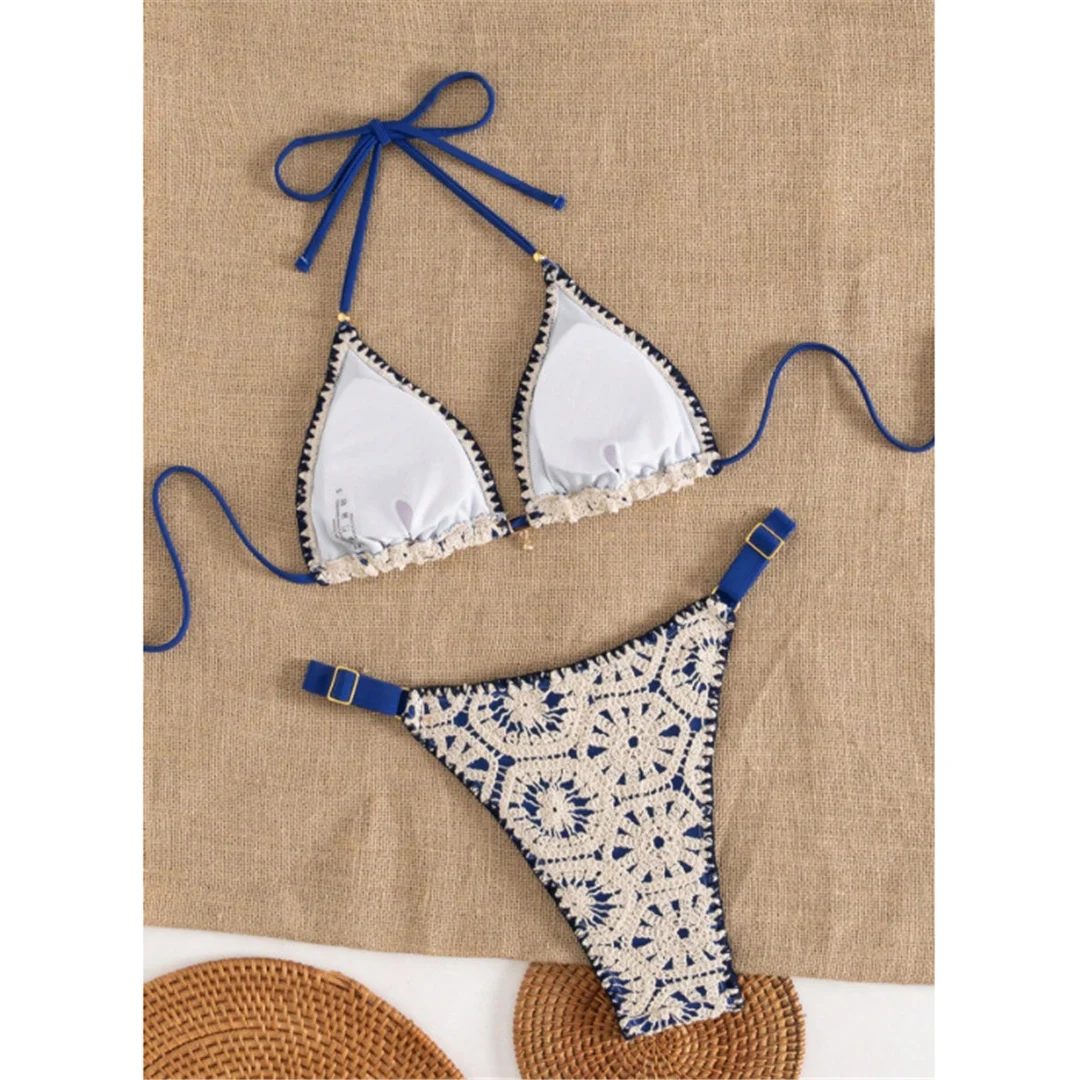XS - L Bedruckter Neckholder-Bikini Damen-Badeanzug Zweiteiliger Bikini-Set mit hohem Beinausschnitt Badebekleidung Schwimmanzug V7801 – Detail 9
