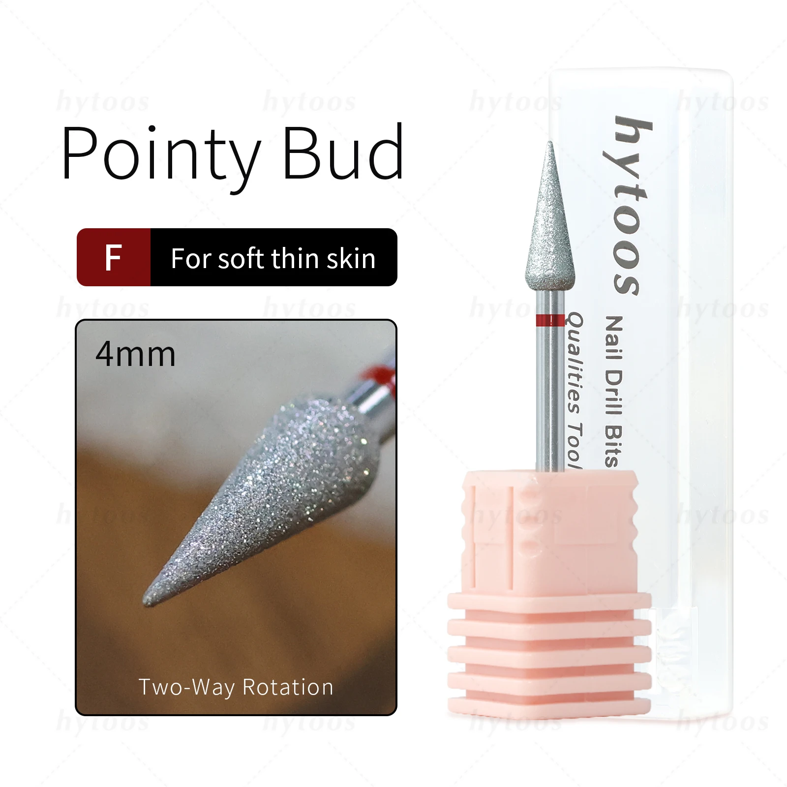 HYTOOS Pointy-bud Diamond Nail Drill Bits Chrome Pro Russian Cuticle Bit for Drills Dead Skin Cleaner Nails Pre-treatment Tool