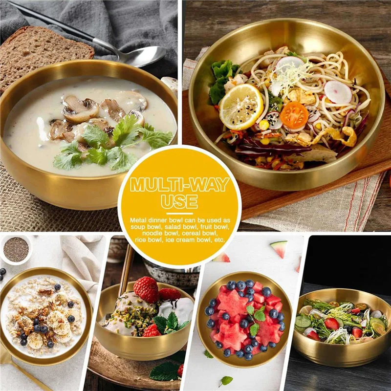 

AS60-5 шт., 7,3-дюймовая золотая большая миска для супа из нержавеющей стали, тарелка для сашими с двойными стенками на 35 унций, небьющаяся миска для ресторана, дома