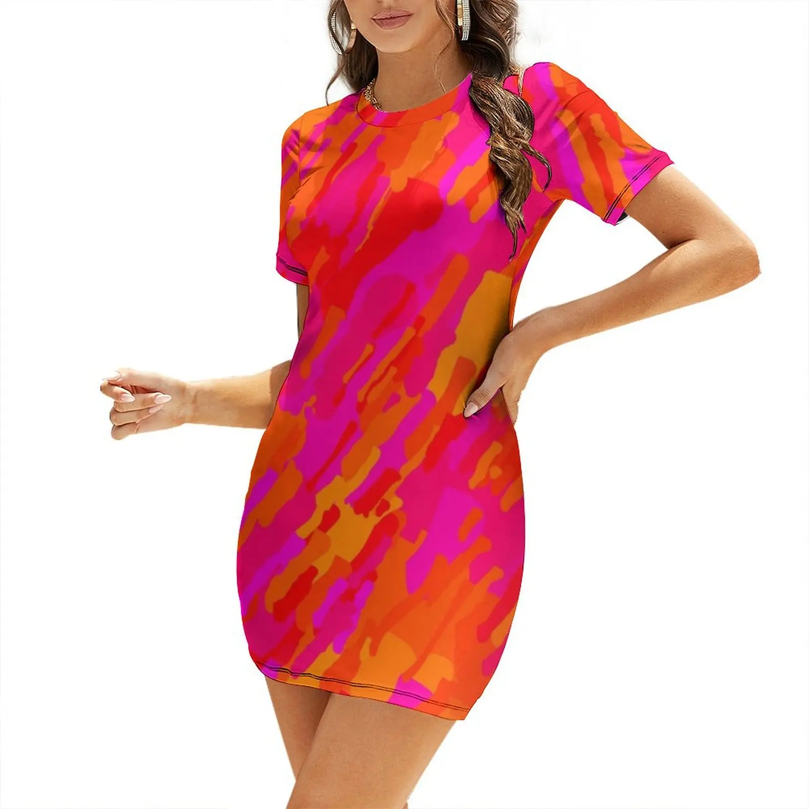 

Hot fuchsia orange Short Sleeved Dress Prom gown Women's summer skirt Women's evening dress dress summer