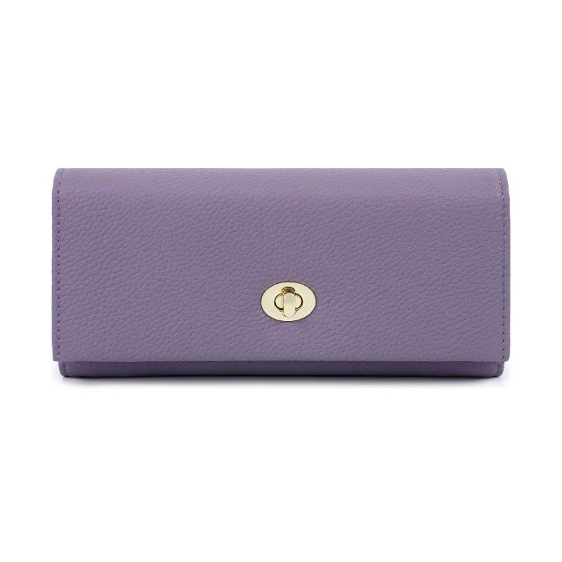 New Women's Wallet with Lychee Pattern and Lock Buckle, Long Style Fashion Purse in Solid Color Purse for Women