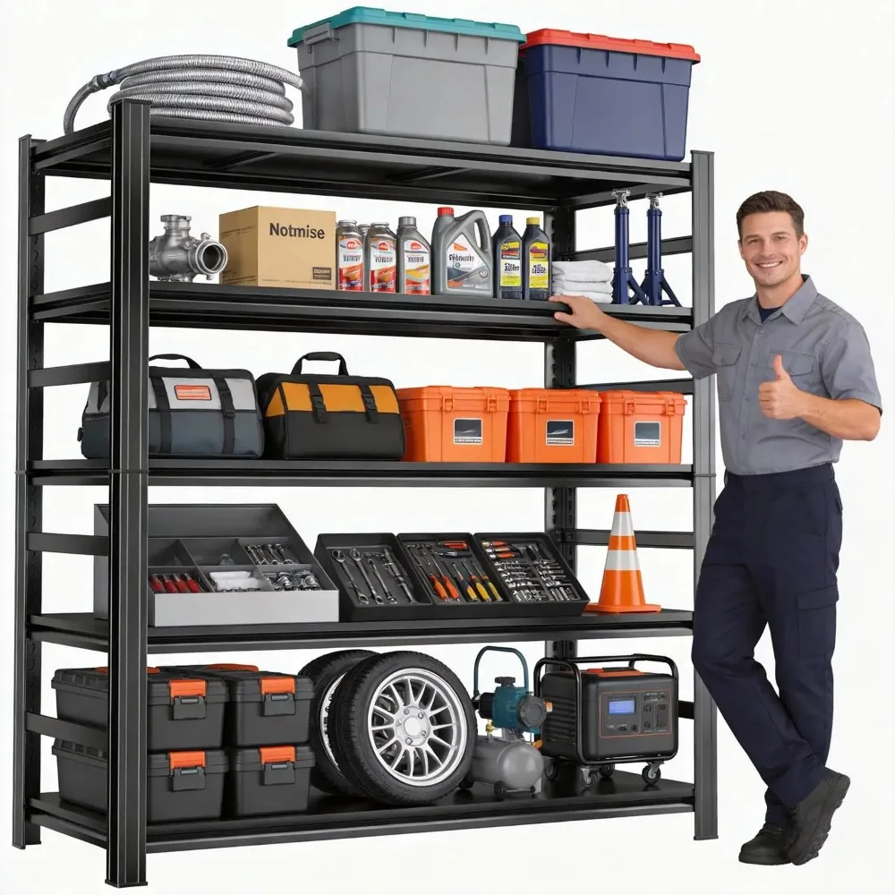 

Регулируемые 5-ярусные стеллажи для гаража, сверхпрочные стальные полки, высокопрочные стеллажи с большой грузоподъемностью, идеально подходят для гаража, на заказ