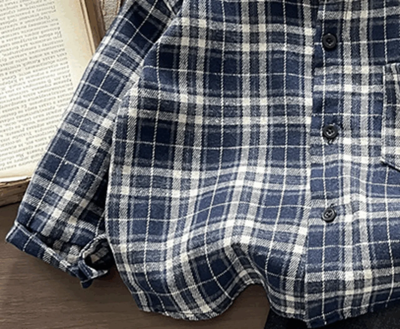 Kinder Jungen Vintage Blau-Weiß Kariertes Hemd + Weite Jeanshose 2-teiliges Set Frühling Herbst Lässige Kinderkleidung – Detail 3