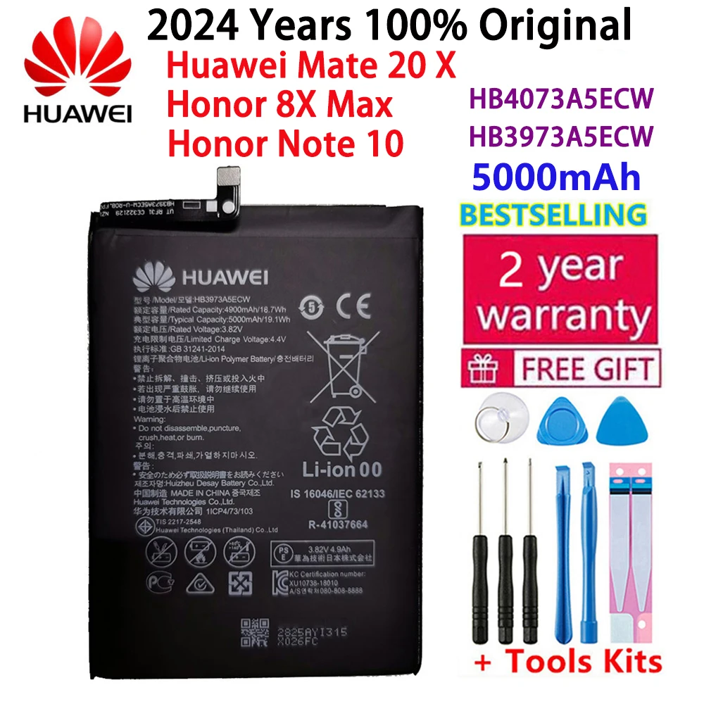 100% Orginal Huawei HB4073A5ECW HB3973A5ECW 5000mAh Battery For HUAWEI Honor Note 10/Honor 8X Max /Mate 20X 20 X EVR-AL00+Tools