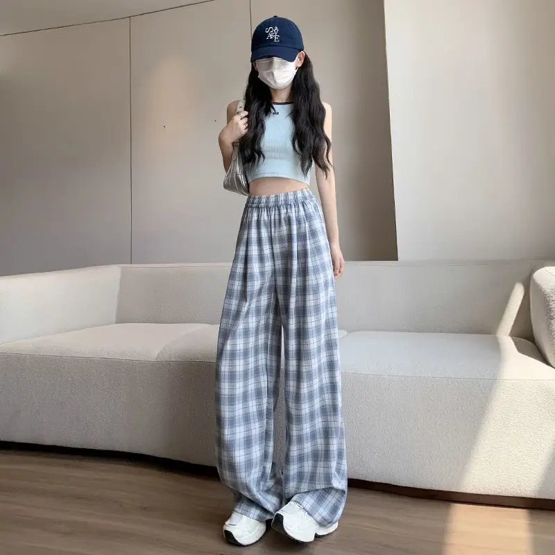 

Женские брюки из ледяного шелка с эластичной резинкой на талии, повседневные брюки 90-х годов, корейская мода Xxl, один размер, летние брюки высокого качества для женщин