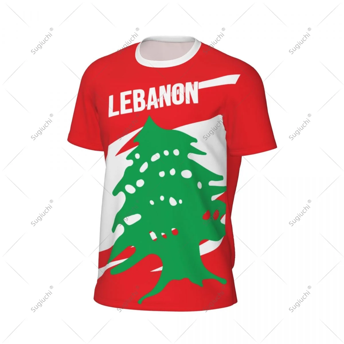 Lebanon Flag Men Sports T-shirt Women Tees jersey for Soccer Football Running Bike Tennis Fitness Fans - view 3