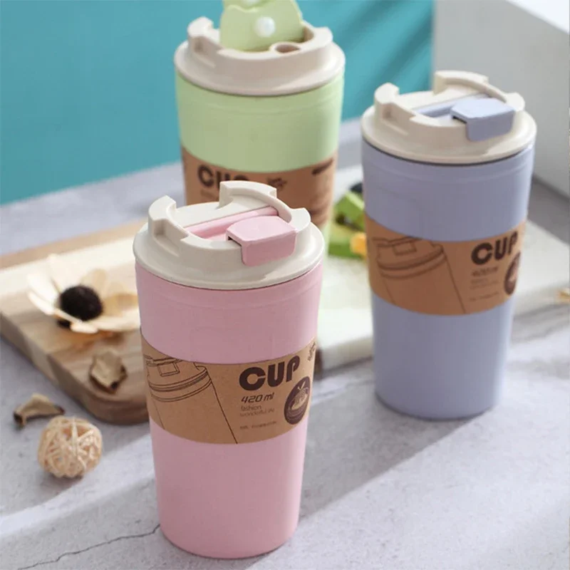 420ml Portable Practical Reusable Bamboo Fiber Coffee Cups Eco Friendly Non-slip Solid Travel Car Mugs Useful Outdoor image 3