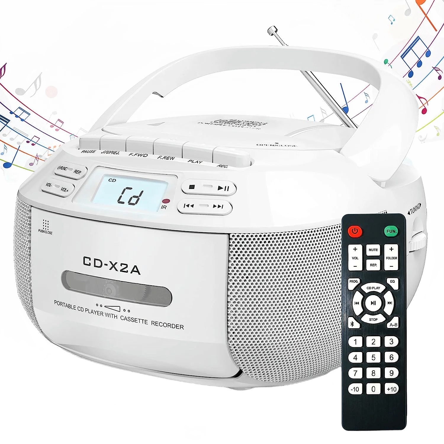 

CD-плеер Boombox, Кассетный плеер с Bluetooth,AM/FM-радио, стереозвук с дистанционным управлением, AUX/USB-накопитель, запись на ленте