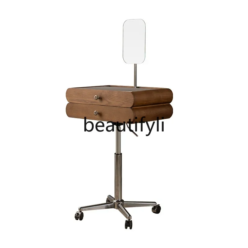 Small solid wood storage integrated makeup table light luxury simple rotating lifting makeup mirror dresser