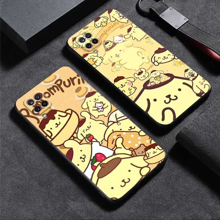 حافظة لهاتف سامسونج جالاكسي A06 A05 A10 A12 A04 A50 A17 A70 A30 A15 A40 A16 A20 A13 غطاء هاتف ناعم أسود سانريو لطيف Pompompurin