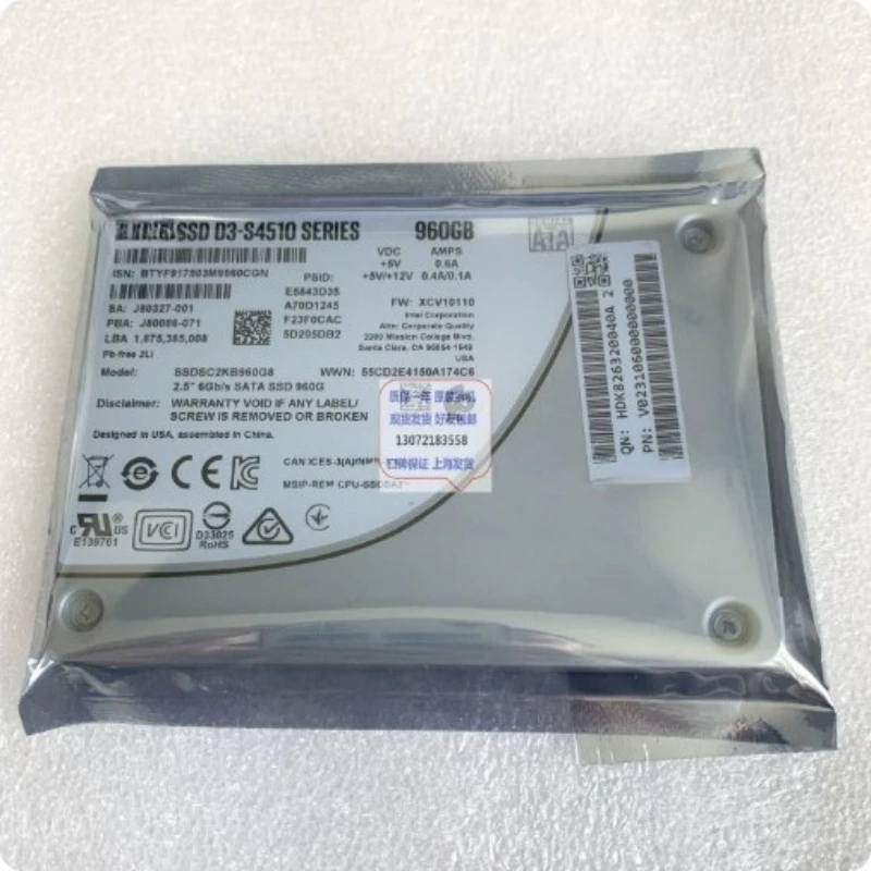 Used For Inspur SSDSC2KB960G8 S4500 S4510 960GB SATA SSD V023106 2.5 Inch Server Solid State Drive Storage Replacement Parts