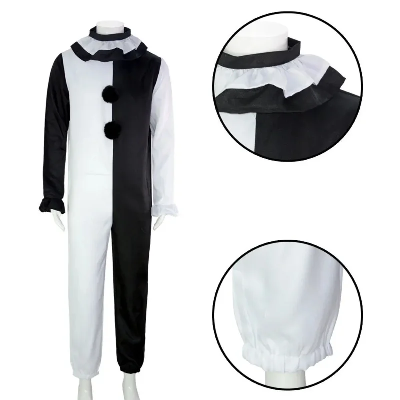 Clown Joker Costume Cosplay Maschera Terrifier Tuta Donna Uomo Halloween Horror Nero Bianco Tuta TV Arte Il Clown Set di vestiti