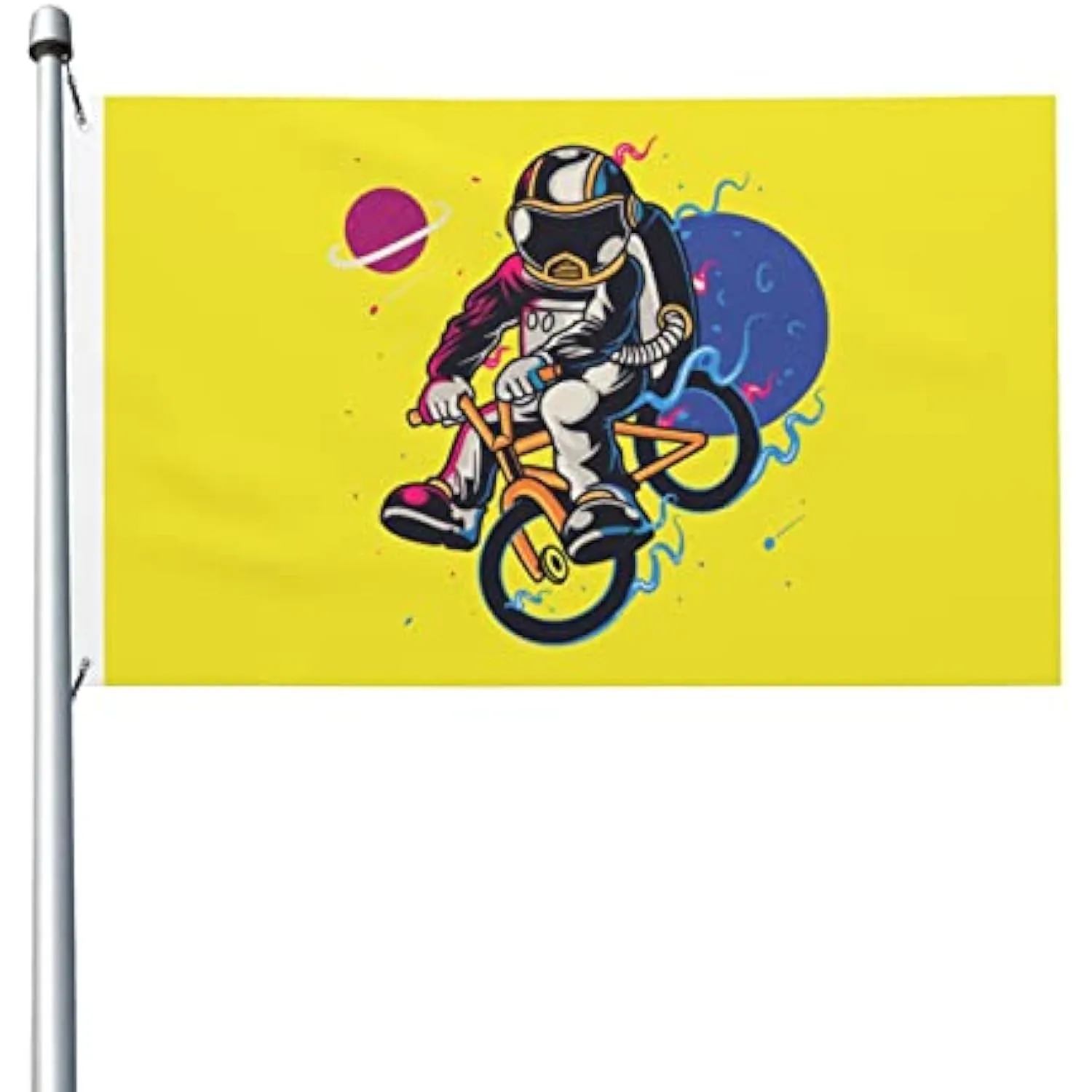 Astronaut Riding Bicycle Flag Durable Outdoor Decorative Home Patio Banner 3x5 Ft And 4x6FT