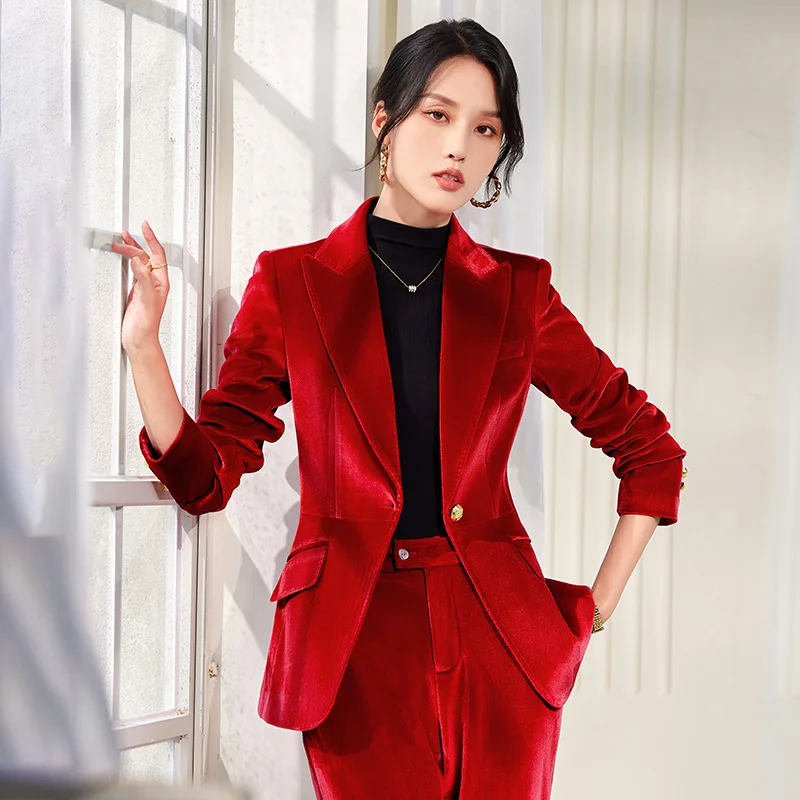 High-end Velvet Suit for Women2024Autumn Winter New High-end Professional Fashionable Elegant Capable Suit