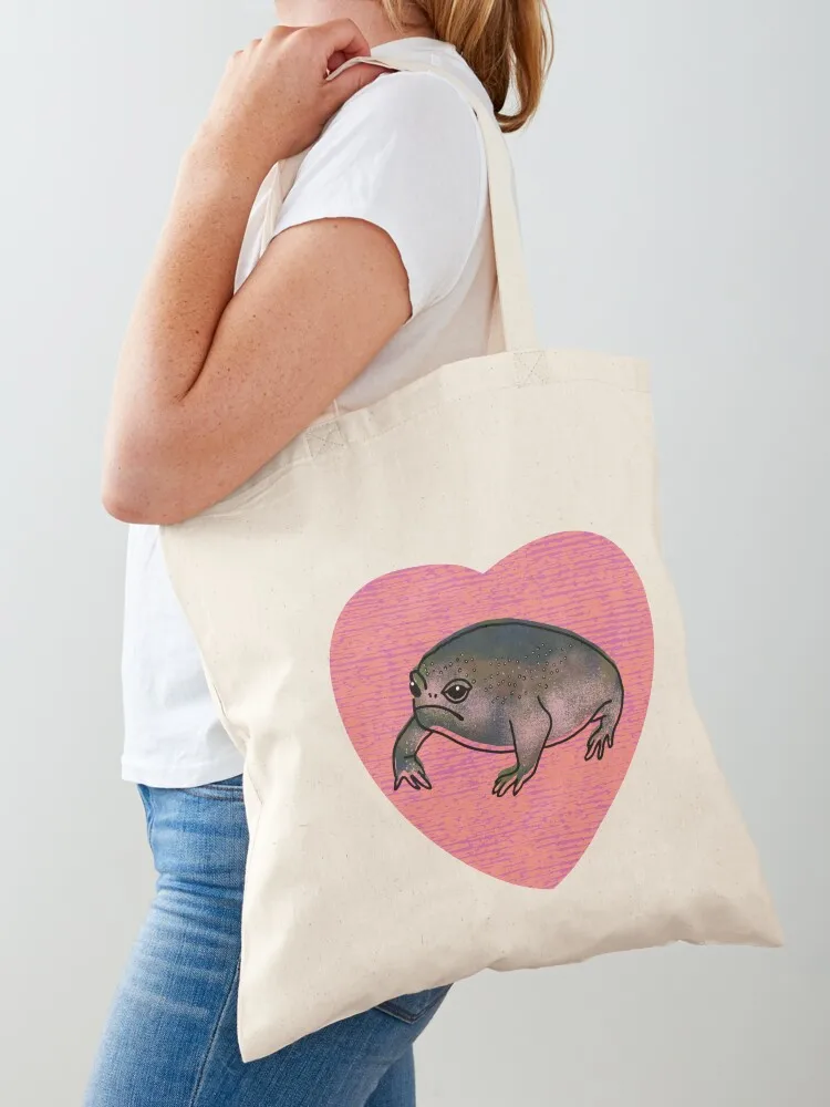 Cute Black Desert Rain Frog Love Heart Tote Bag shopper bag woman Women's beach bags reusable shopping bag