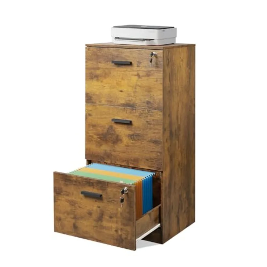 3 Drawer File Cabinet with Lock, Wood Printer Stand