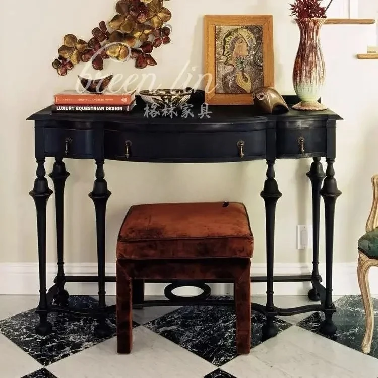 

French neoclassical solid wood entrance table/retro black desk/Chinese multi-functional dressing table45