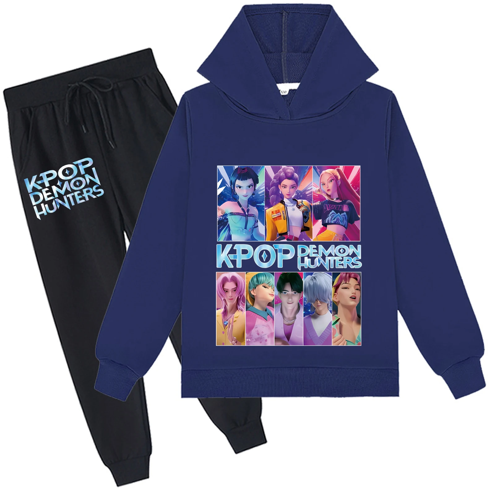 Conjunto de 2 uds de sudadera y pantalones de chándal de algodón para niños, chándal suave Kpop Demon Hunters, chándal suelto para 2-14 años