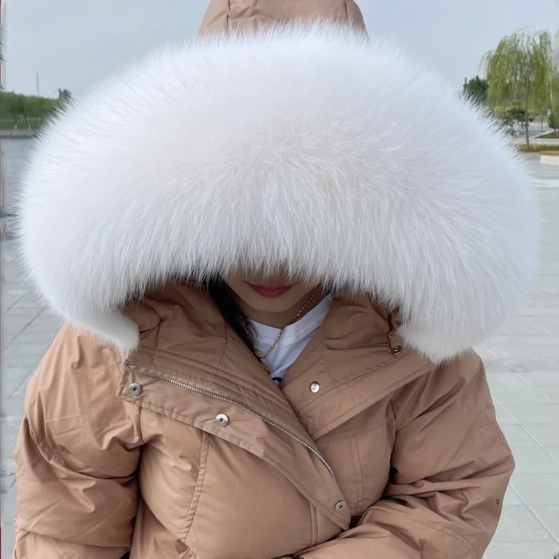 

Oversize collar natural real raccoon hair autumn and winter girl coat down jacket Parker Overcoat general cap top shawl