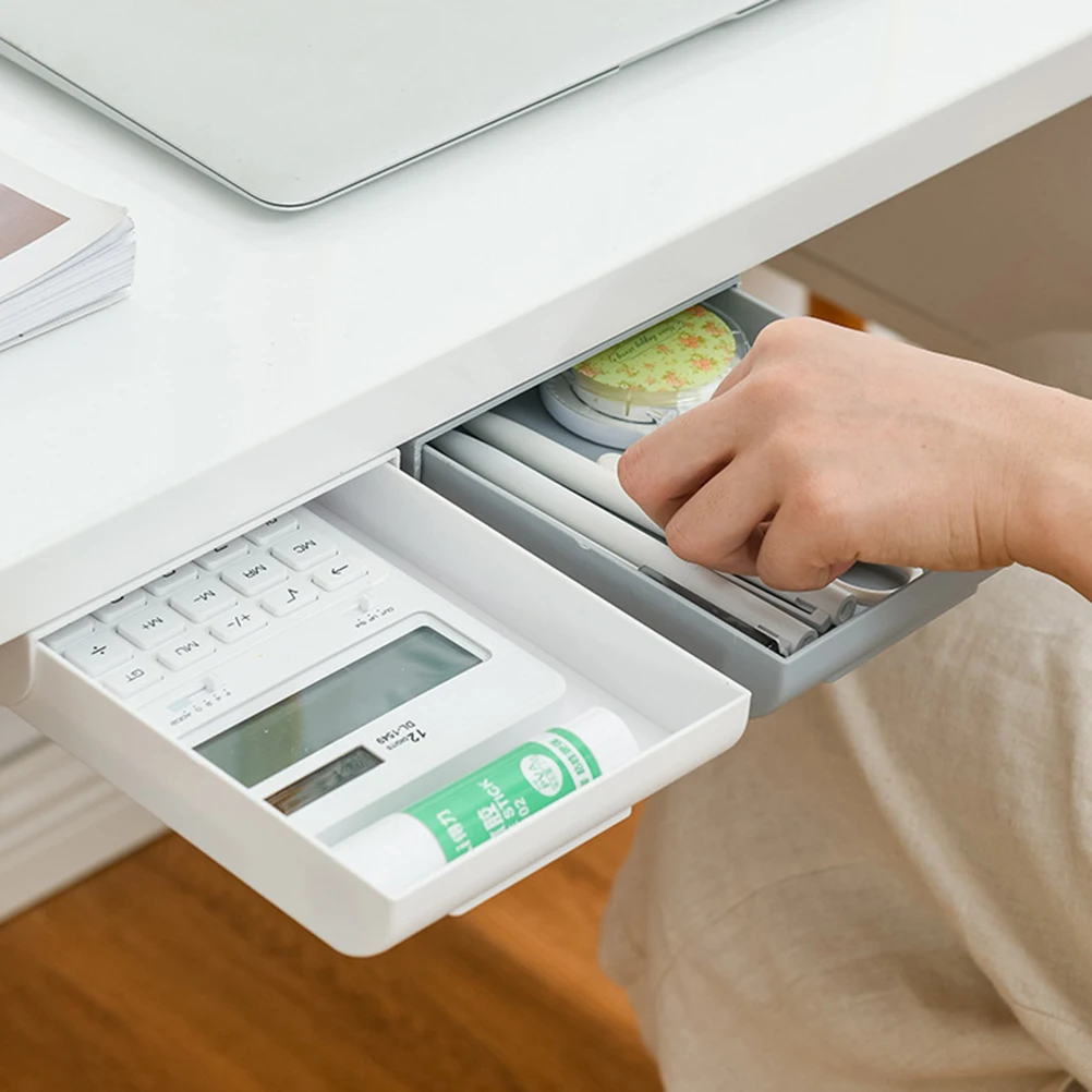 

Creative ABS Adhesive Drawer Storage Box Under Desk Organizer For Home Office Stationery And Accessories Storage (White)