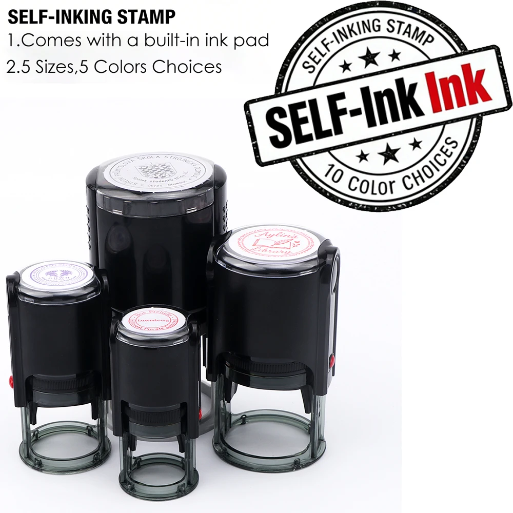 

25/30/40/50mm Round Logo Design Customized Self-Inking Stamp Custom Text Press-Type Inking Stamp for Wedding Invitation Envelope