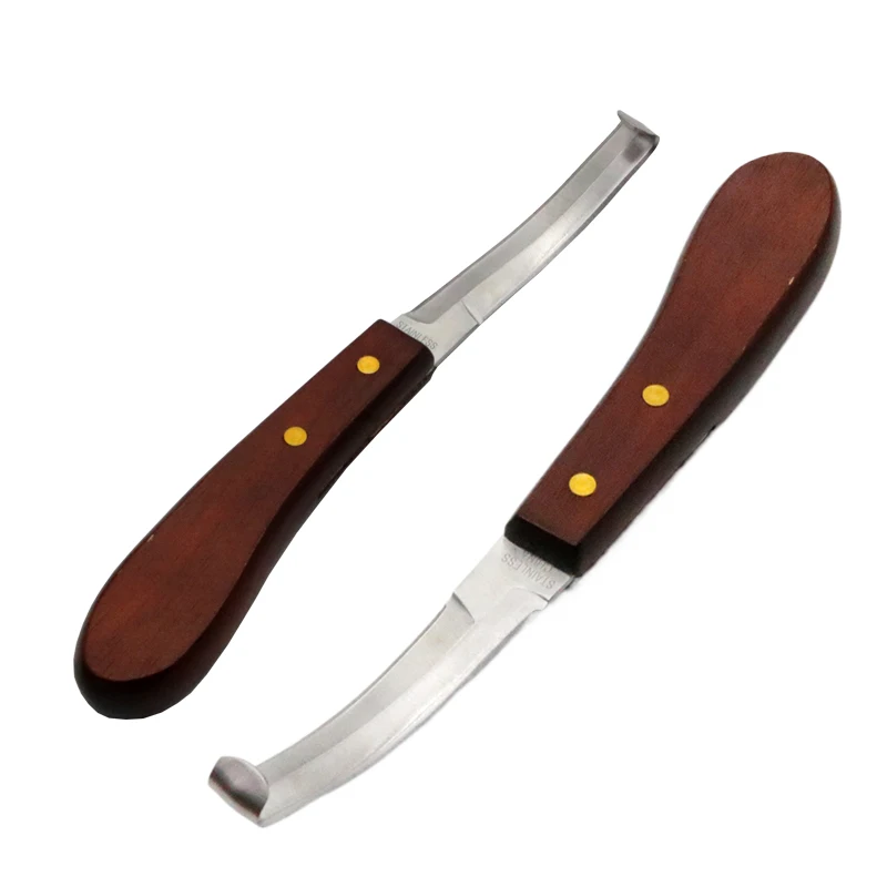 Coltello per zoccoli da cavallo 1 Pc coltelli per rifinire lo zoccolo con lama a doppio bordo in acciaio inossidabile con manico in legno strumento