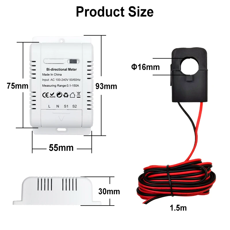 Solar bidirektion ale Zwei-Wege-Tuya Smart Life Wifi Energie zähler 150a Klemme Stromwandler App Monitor Leistung 110V 240VAC